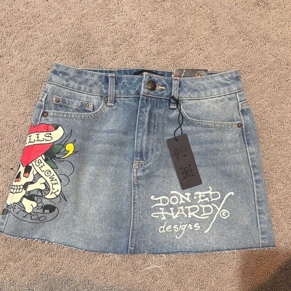 Ed Hardy Graphic Blue Mini Skirt